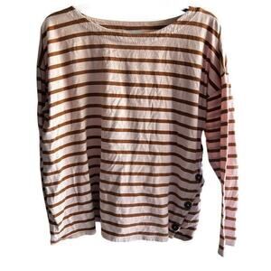 J.Jill pale pink brown strip embellished side buttons jersey stretch top size L